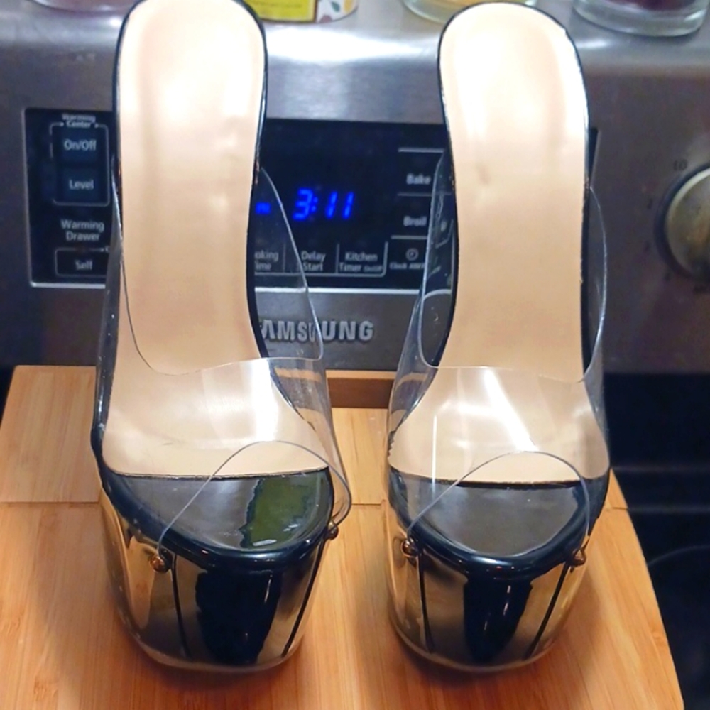 7 INCH MULES, HEELS,  SIZE 39, NEW
